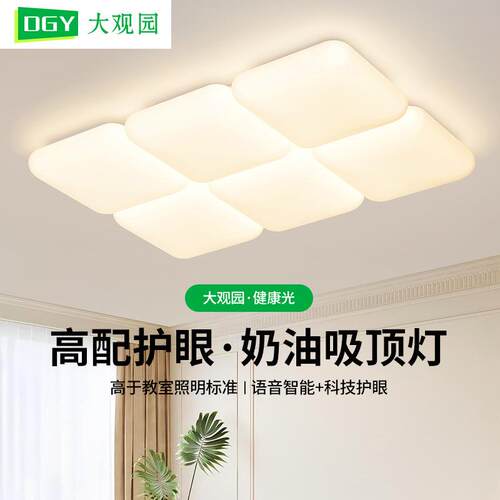 客厅吸顶灯新款全光谱护眼led客厅主灯现代简约冰格奶油风灯具293