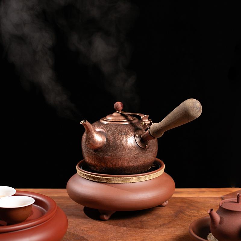 手工铜壶烧水壶锤纹仿古泡茶壶家用茶具红泥煮茶器围炉煮茶电陶炉