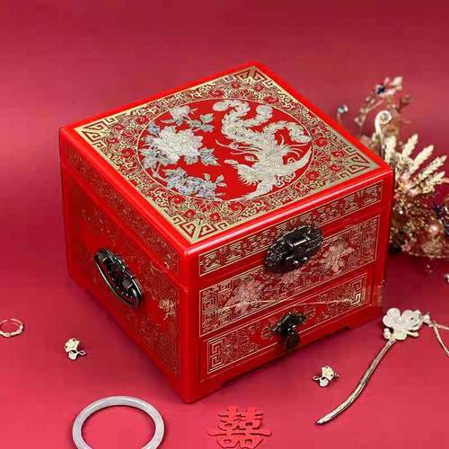 贝壳螺钿收纳盒 镶嵌铜丝掐丝饰品盒 传承文化吉祥图案薄漆首饰盒