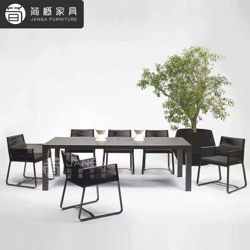 户外庭院金属桌椅别墅花园实木长桌组合酒店民宿阳台休闲桌椅家具