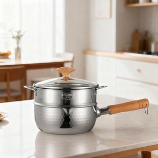 创生316雪平锅无涂层小奶锅一人食小锅锈钢家用宝宝泡面锅汤锅