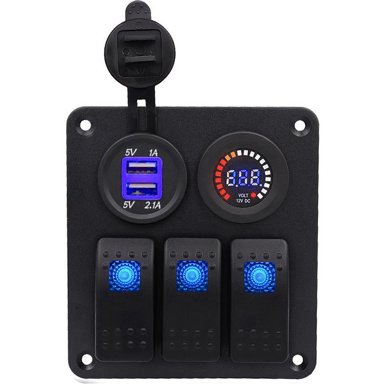 汽车房车改装配件车载usb手机充电器电压表翘板开关led灯12- 24v