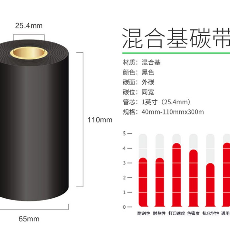 标签哥混合基碳带50 60 70 80 90 100 110mm300m打印标签纸色带条