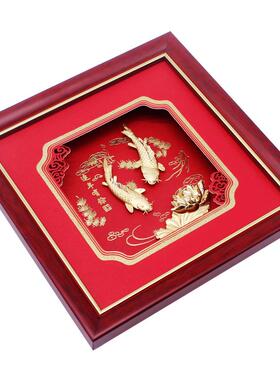 创意婚礼送礼连年有余金箔画 浙江桌面香槟金动物主题摆件