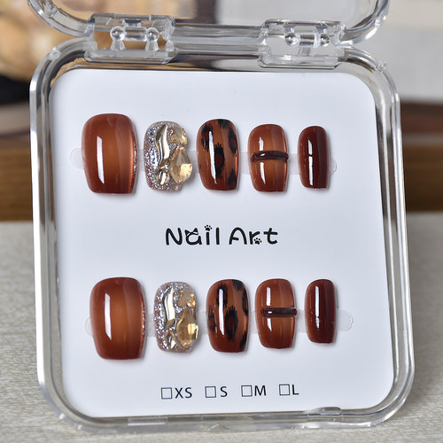 琥珀色猫眼手工穿戴甲短款学生党指甲贴片黄黑皮显白穿戴美甲甲片