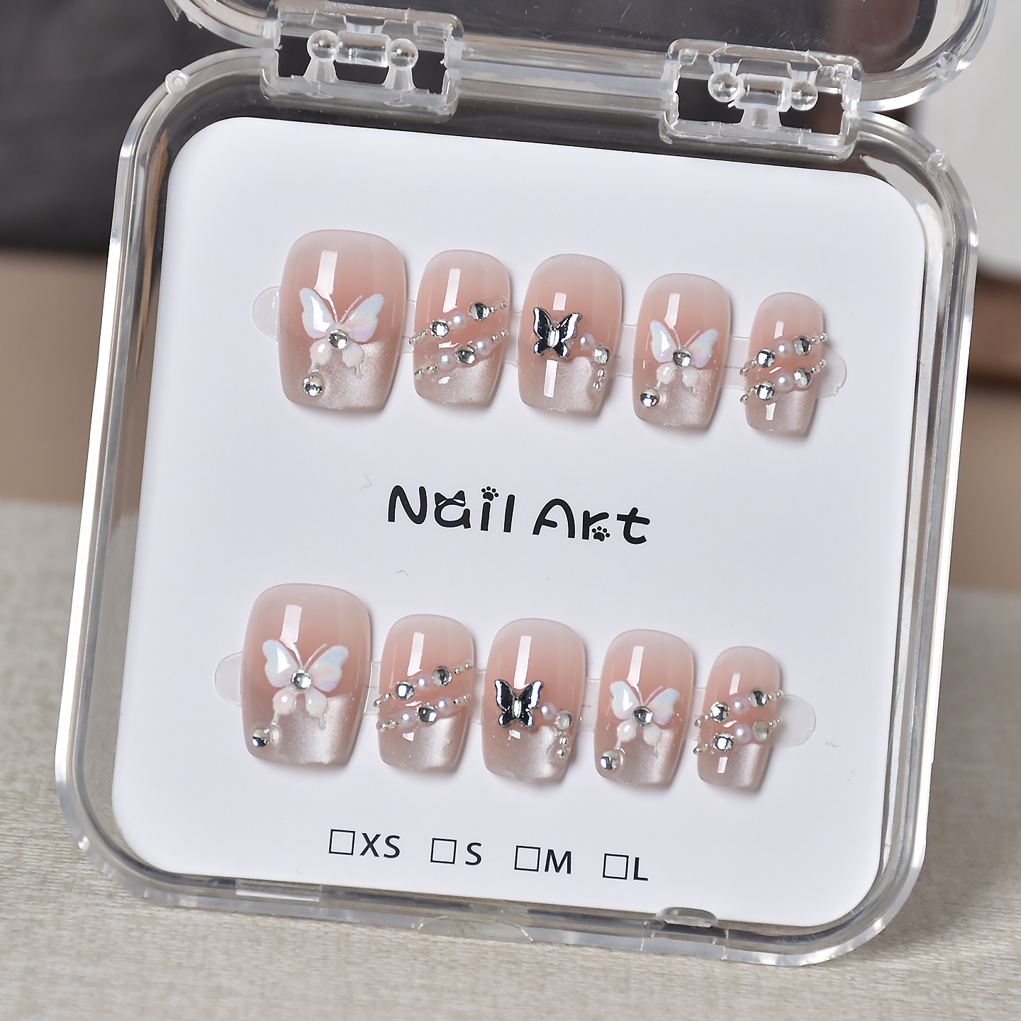 手工穿戴甲短款猫眼法式蝴蝶学生党指甲贴片2026新款甲片穿戴美甲