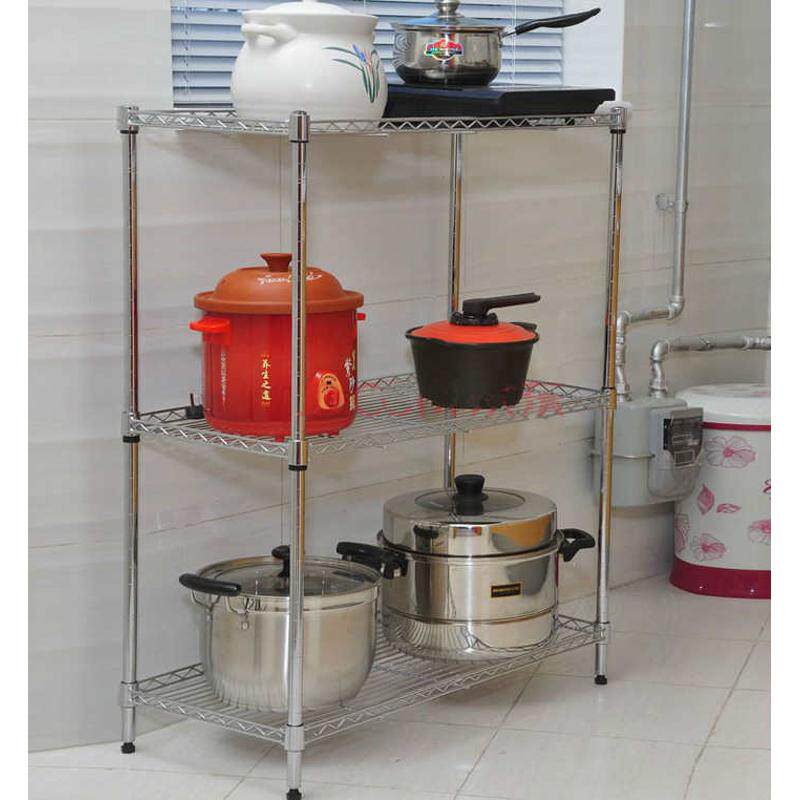 厨房置物架三层不锈钢色微波炉架收纳层架锅架物储架子金属3落地
