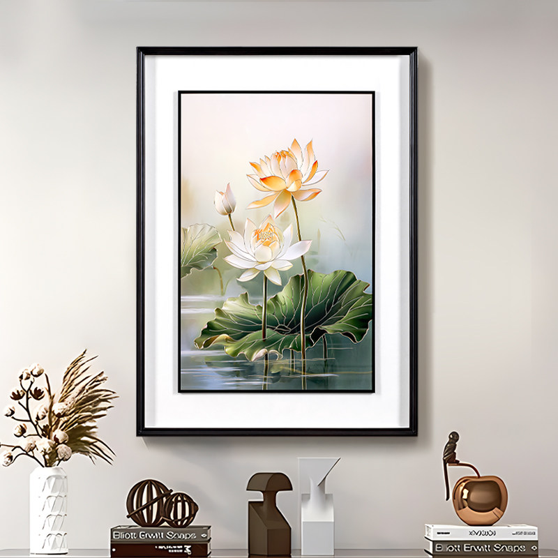 2024新款餐厅装饰画高档手工雕刻入户方如意荷花玄关走廊过道挂画,家居饰品,现代装饰画,淘宝优惠券,粉丝福利购,淘宝优惠卷