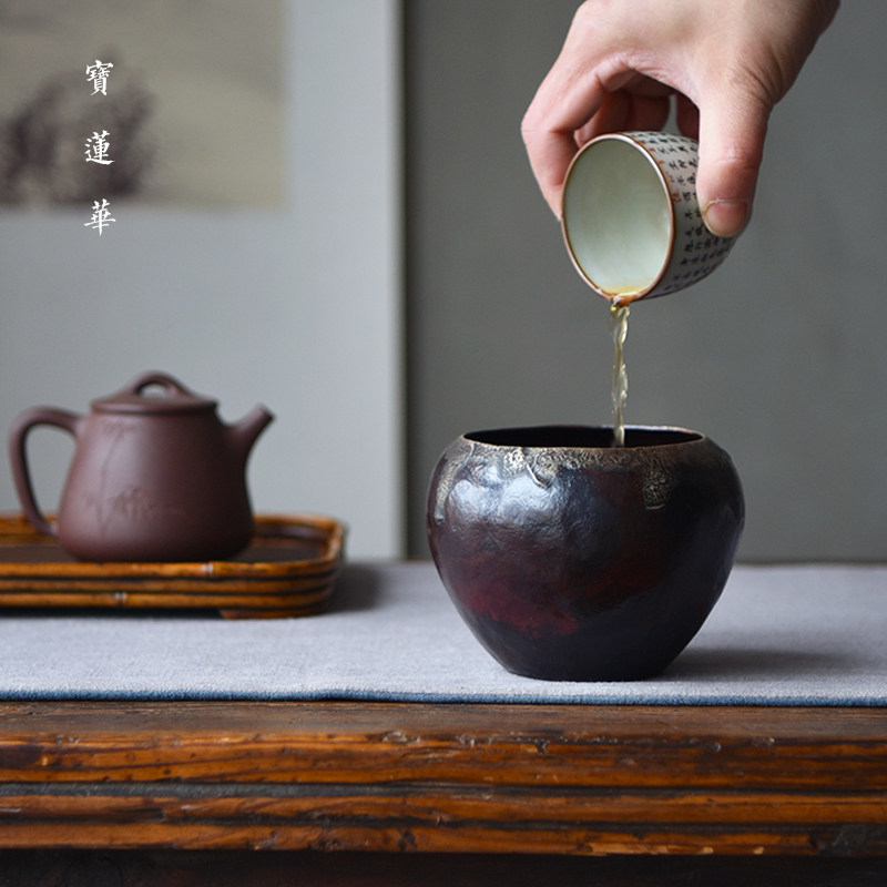 立圆钵鎏银口水水洗茶茶道制手工建水盂茶茶渣盂洗铜笔洗紫铜斗