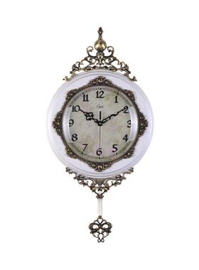 巴丝钟表石英钟EJU欧式客厅挂壁挂钟实木康静音复古6l钟1s