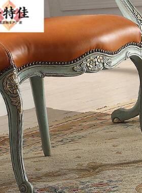 复法式实木雕刻双人椅进古口工50172实木手描金布沙艺单人发高端