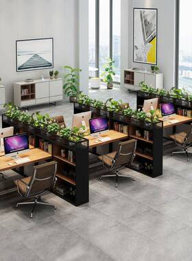 现代简约实木办公桌台FY082802公司员单人式电桌脑创意带隔断书架