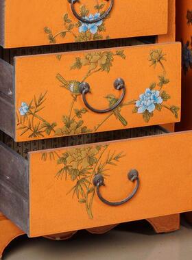 木新中式仿JIZ古手绘古典实黄色斗柜小柜子储柜复物古民卧宿室床