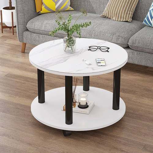 圆形茶几客厅家用RQM可移小户加带脚轮现简约岩板小茶代型几动桌