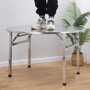 30不4厚锈钢叠圆桌子转盘吃用饭家可折叠桌大排档见详情折酒席圆