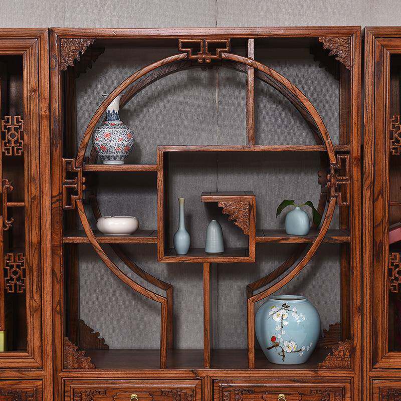 储中式书柜三组仿古展示柜家具柜合南榆75395木书架物古典货架