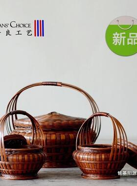 神盖手提15277篮带水果提篮复古结婚庆竹提篮鸡提篮儿童提蛋手喜