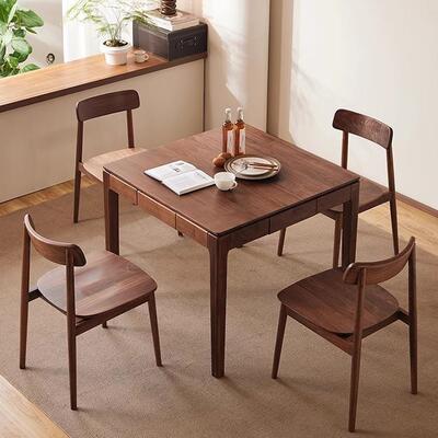 北美胡棋桃木实木简餐桌小户型家用牌桌书桌易抽屉黑中BA古风茶桌