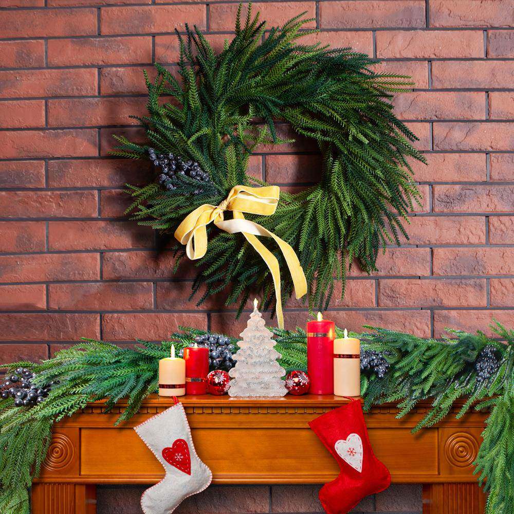 仿真诺福克松软胶手感松针花环圣诞果子花环圣诞节装饰门挂藤环