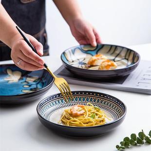 陶瓷盘子平盘菜盘中式玉兰花深盘家用寿司盘圆形水果盘窑变个性盘