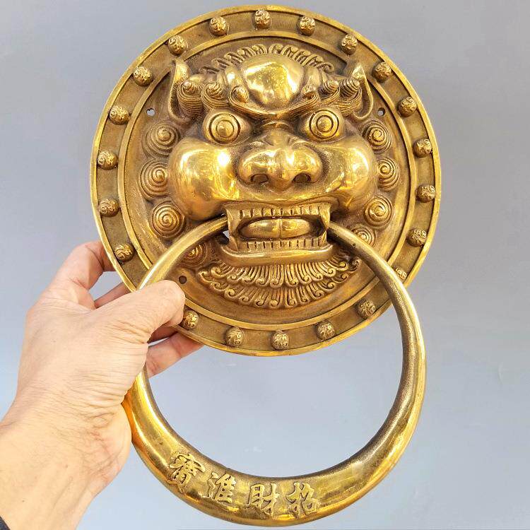 妙音铜艺铜狮头7环门把手门拉环门柜铜拉环风水器工艺装饰摆件