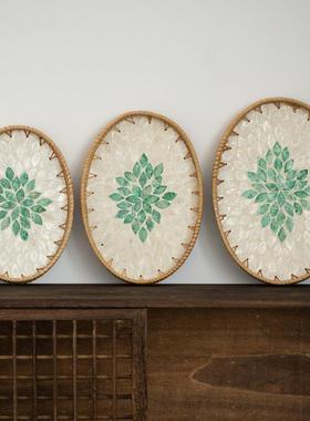 口藤编收茶纳盘24593心水进果盘客点厅几装饰贝壳托盘茶具茶盘长