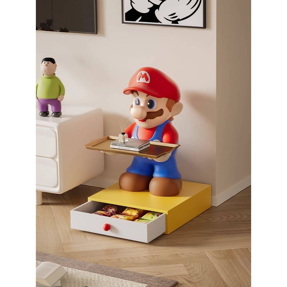 ?马里奥客厅电视柜旁大型落地摆件卡通托盘收纳置物创意沙发旁边