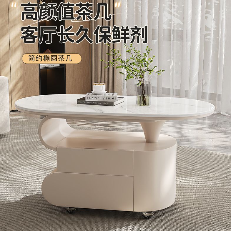 轻奢现代简约椭圆岩板小户型茶几