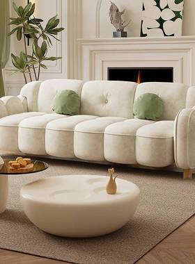 朵布艺沙小户横型简约现代客厅奶油发风果绿色FSN排三人位云直排