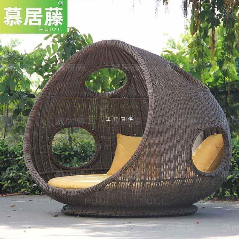 户外躺椅庭院天防床水鸟巢躺阳台圆藤露5B505编室外蘑菇床藤藤沙