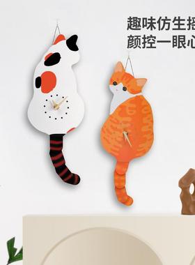 猫咪仿生19236钟摇厅尾巴猫咪钟卡通挂钟猫时咪钟挂客挂钟