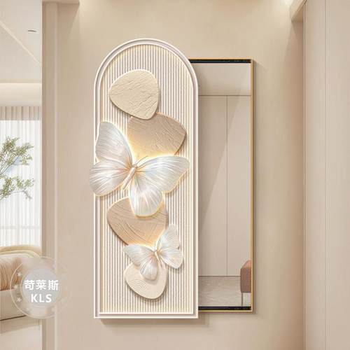 奶油风壁隐藏式全身镜装饰画式蝴蝶推416拉隐形穿衣法镜挂画玄关