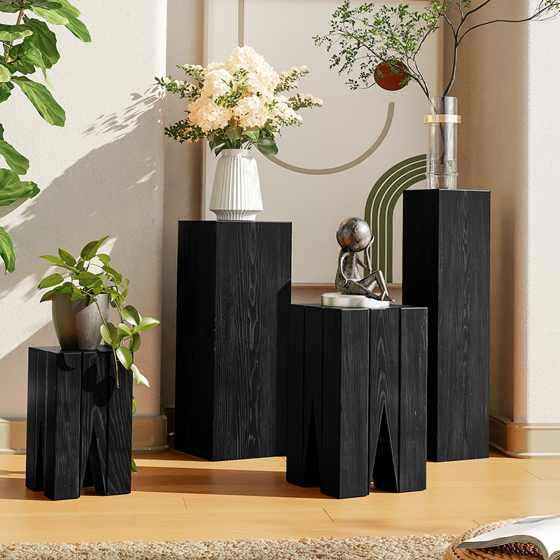 侘寂风碳化原木树桩摆件木质花架根雕底座边几茶台方形实木墩