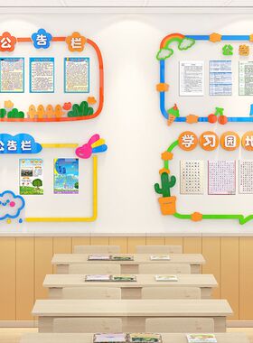班级公告栏学习园地文化墙贴幼儿园教室布置装饰作品展示栏照片墙