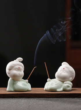 创意陶瓷线香插抽象可爱小仕女香薰炉摆件办公室茶桌玄关装饰品