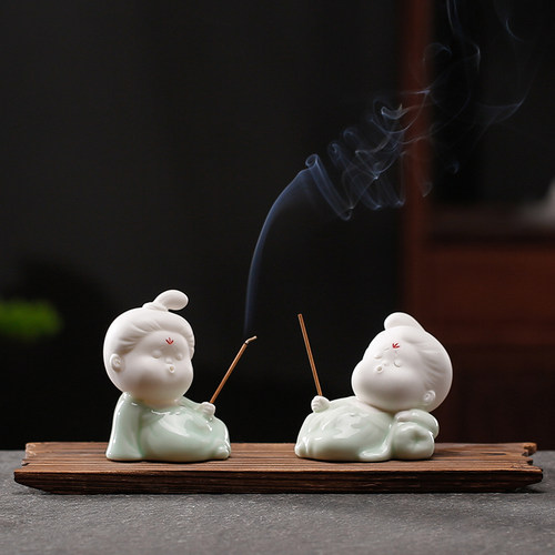 创意陶瓷线香插抽象可爱小仕女香薰炉摆件办公室茶桌玄关装饰品