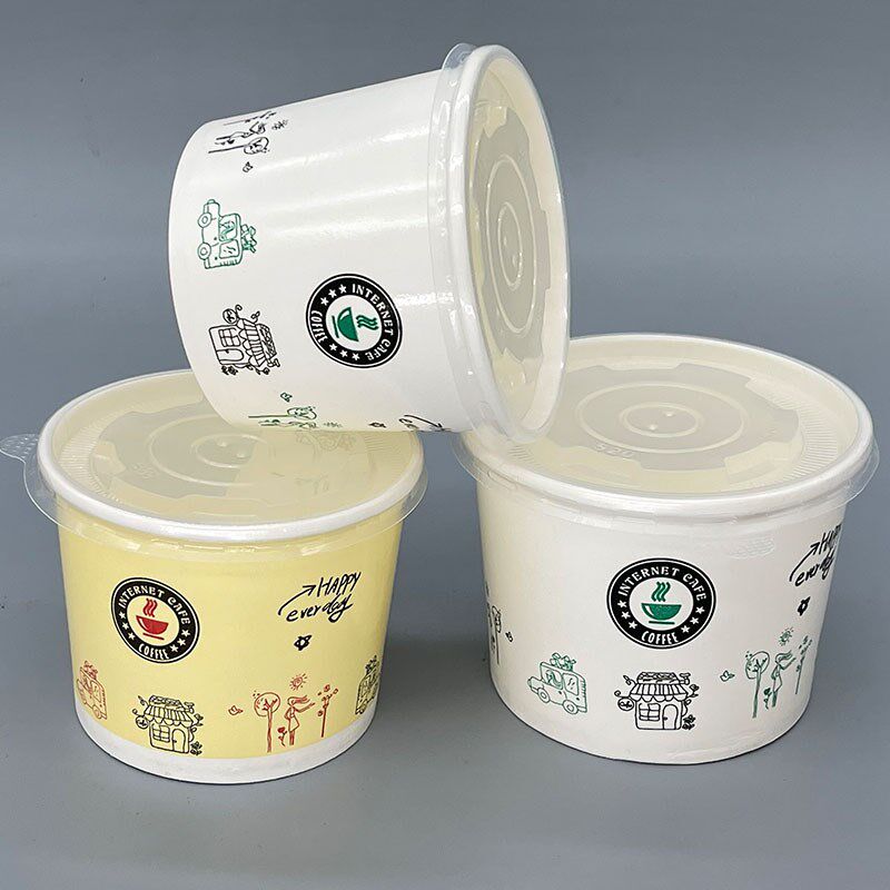 配勺子550/400ml双淋膜大件圆形稀饭甜品营养汤豆腐脑纸碗