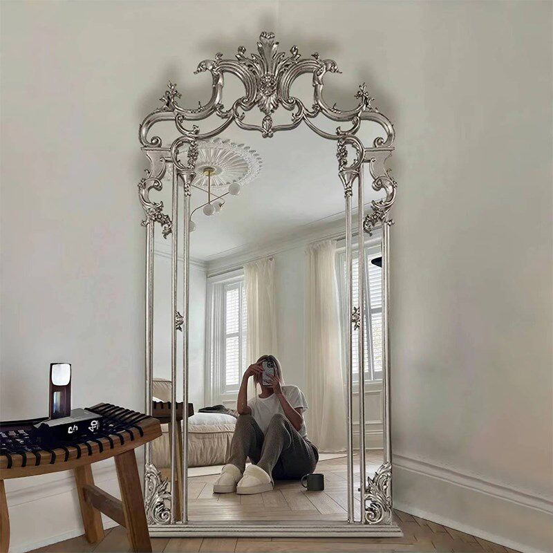 法式复古全身镜欧式壁挂穿衣镜奢华实木雕花落地镜婚纱店大试衣镜