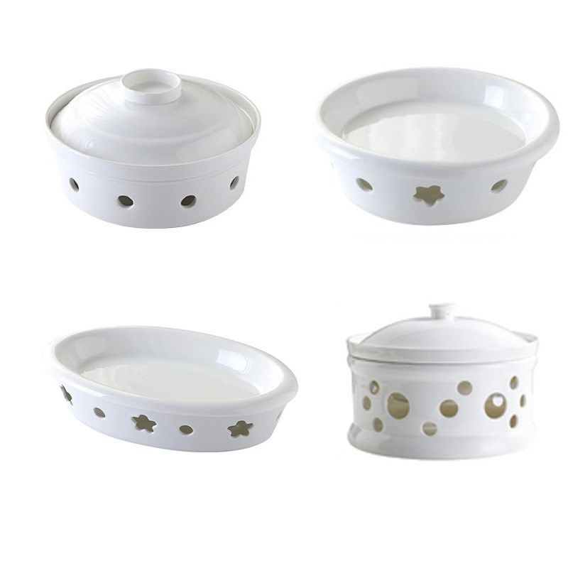 酒店餐具干锅蜡烛酒精保温加热鱼盘圆形梅花炉陶瓷热菜盘家用明炉