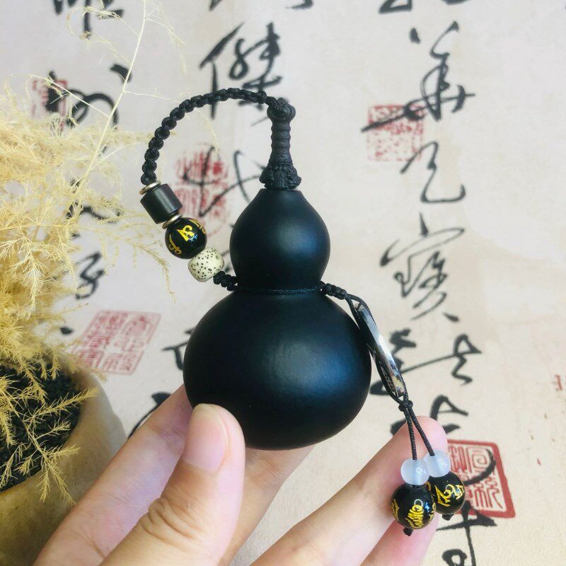 养剑葫芦手工定制搭配桃木剑天然黑色葫芦开口手把件挂件文玩配饰
