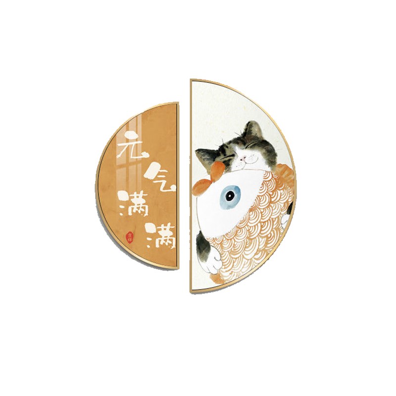 餐厅玄关装饰画简约现代三餐四季饭厅挂画2021新款餐桌猫咪半圆形