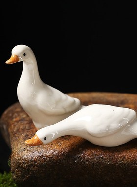 创意陶瓷仿真小鸭子摆件小白鸭玄关庭院盆栽流水鱼缸装饰水景造景