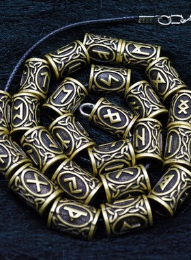 wish 速卖通爆款维京符文胡须珠子一套24颗摆件金属艺术品