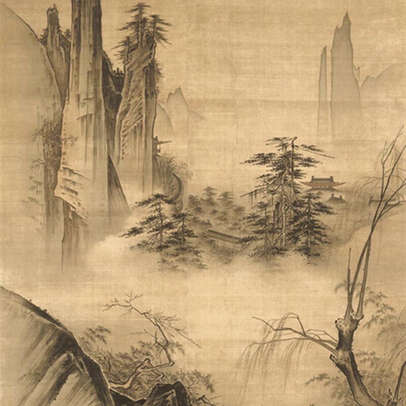 宋马远踏歌图原大挂画客厅装饰高清复制品微喷装裱临摹帆布条画稿