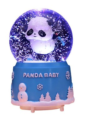 冰雪熊猫水晶球飘雪发光音乐盒旋转八音盒卡通可爱女孩送儿童摆件