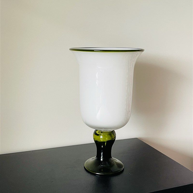 中古法式东方琉璃花瓶绿白风灯插花器醒花桶高级感vintag艺术摆件