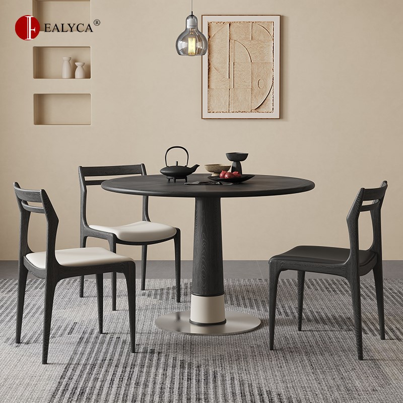 竹蜻蜓北美黑胡桃木圆餐桌中古风圆桌实木咖啡桌阳台洽谈桌小户型