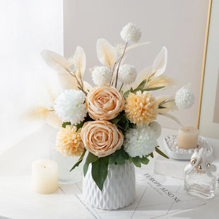 仿真花假花花束房间现代装饰品陶瓷瓶餐厅桌面茶几花瓶插干花摆件