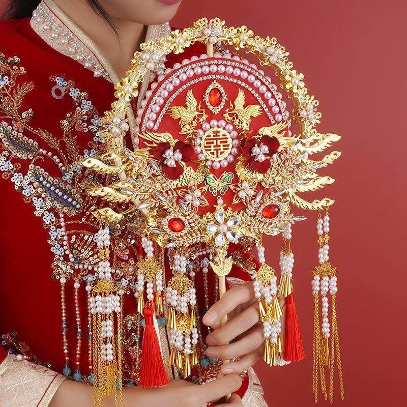 团扇新娘结婚diy材料包中式古风高级婚礼秀禾服重工双面双色喜扇