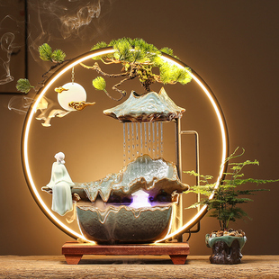 创意流水生财装饰摆件循环水雾化加湿办公室家居客厅桌面招财礼品